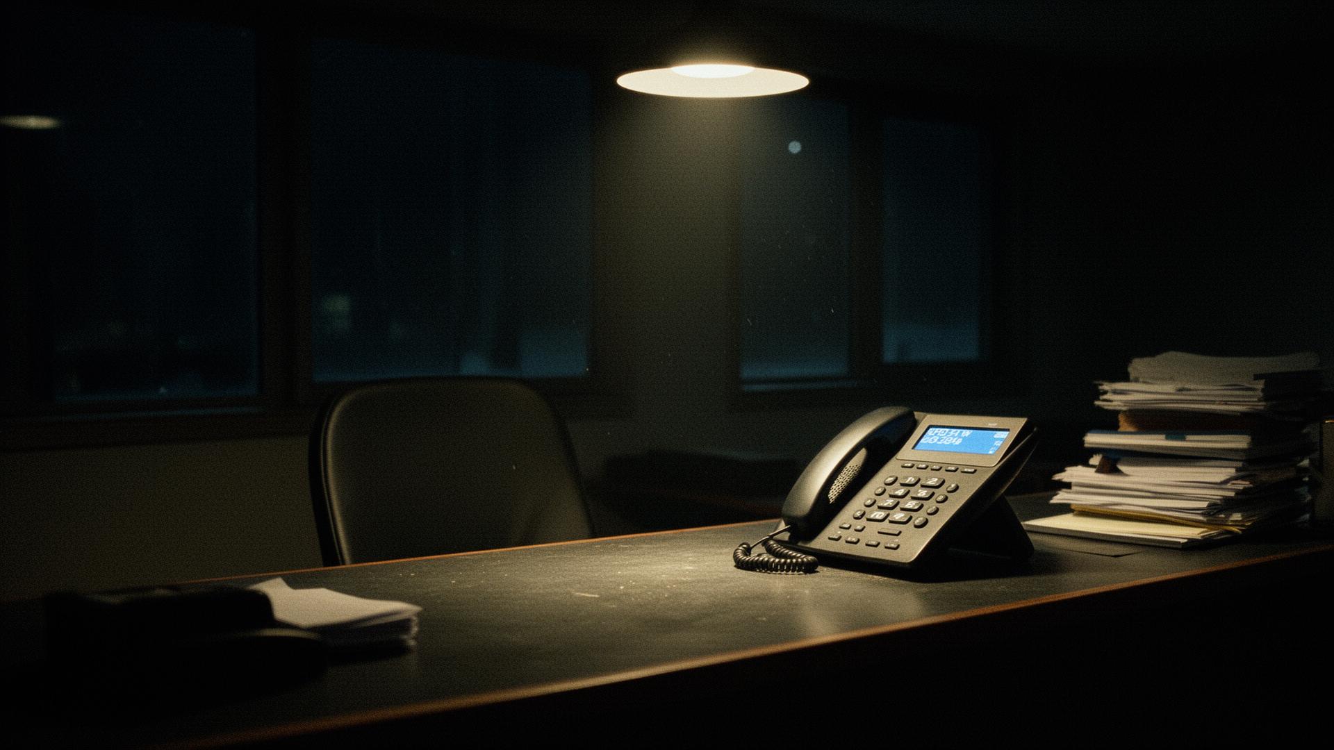 Empty business office after hours with the phone ringing unanswered